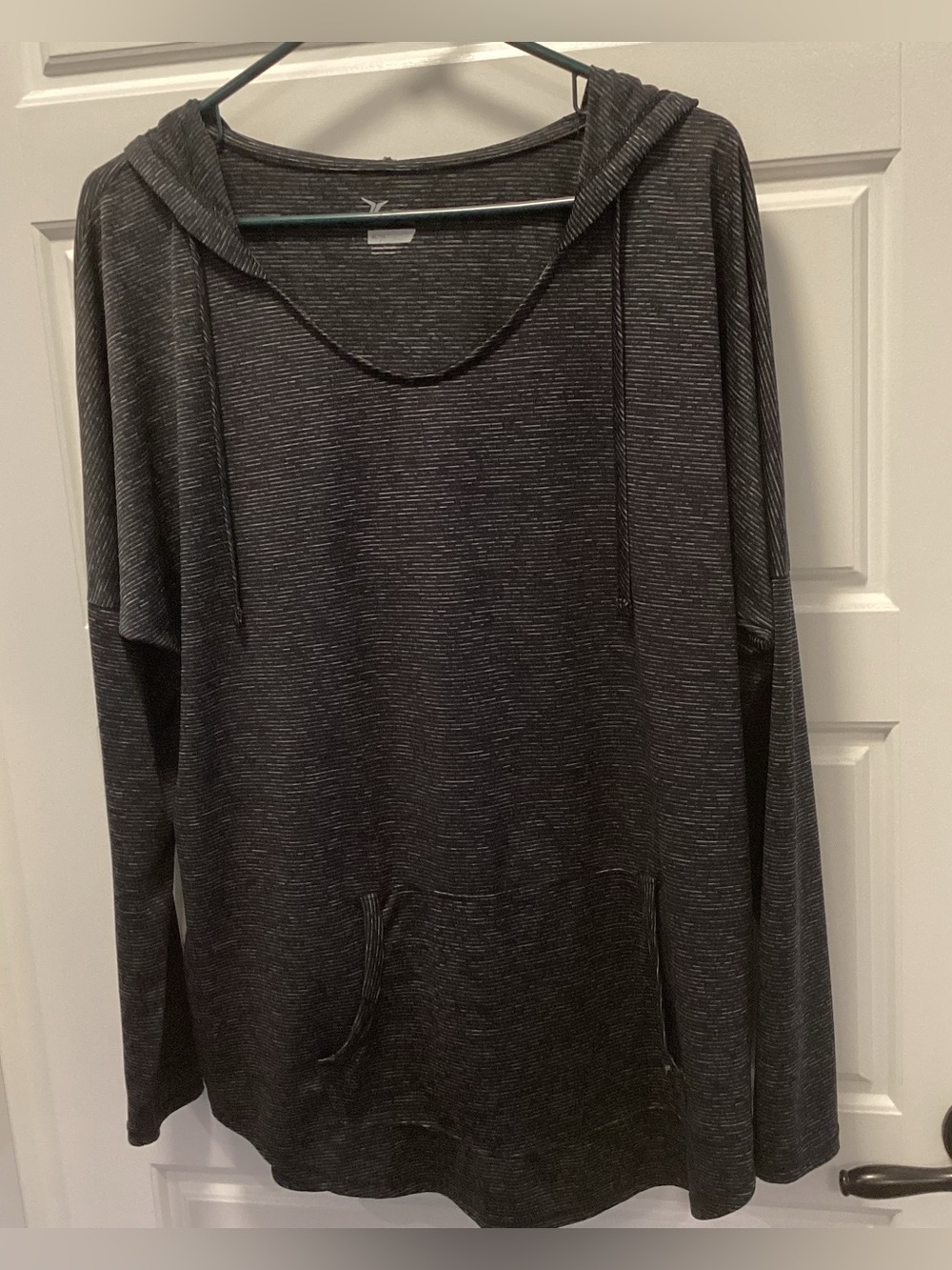 Old Navy ACTIVE Dark Charcoal Striped Hooded Kangaroo Pockets Top.